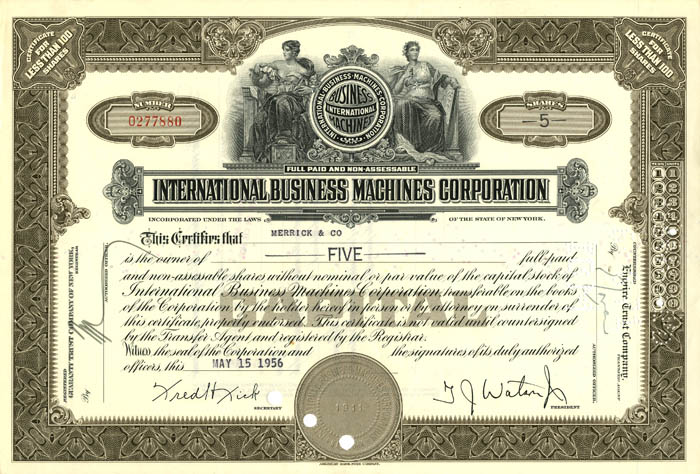 International Business Machines Corp. - IBM - Famous Computer Co. Stock Certificate